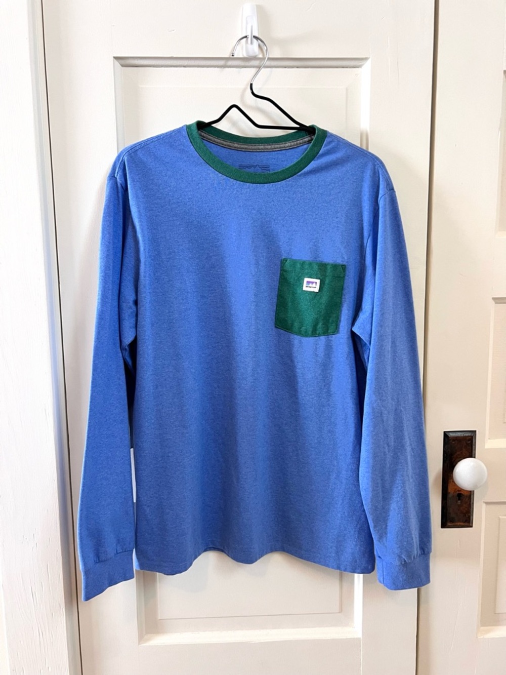Patagonia Blue Long Sleeve Tee with Green Trim